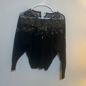 80’s Dynasty Vibes!!!Chic Black and Gold Lambswool and Angora Rabbit Sweater